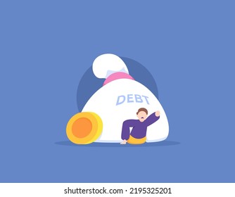 burdened by debt. money problems and bank loans. a man afflicted with a sack of debt. illustration concept design. graphic elements