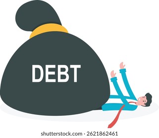 burdened by debt. money problems and bank loans. a man afflicted with a sack of debt. illustration concept design. graphic elements
