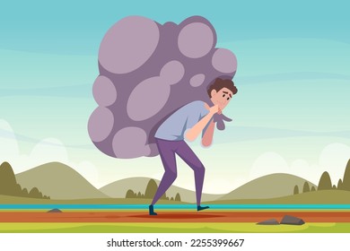 Burdened life background. Heavy overload life problems exact concept vector illustration