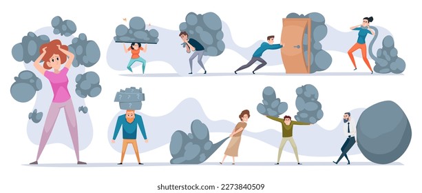 La vida cargada. Problemas estresantes sobrecarga problemas de vida dificultad conlleva ilustraciones de concepto de vector exactas de trabajo