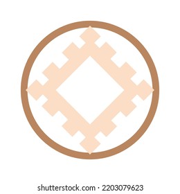 Burdock of happiness, a Slavic symbol decorated with an ornament in a wreath of Scandinavian weaving. Beige trendy, design with runes and sun