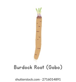 Burdock Root (Gobo) Vector Illustration. Burdock Root or Gobo Cartoon Clipart, Vegetable in Flat Style. Also called Arctium lappa. Root Vegetable Concept. Common Vegetable Vector Design