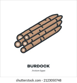 Burdock roots or gobo vegetable icon, outline with color fill style vector illustration