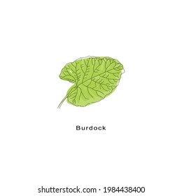 Ilustración de vectores de dibujo aislados de hojas verdes de Burdok  