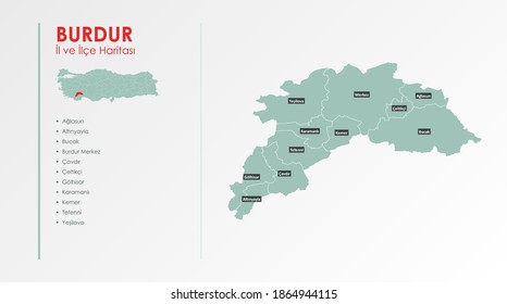 Mapa de vectores de ilustración de la ciudad y los distritos de Burdur