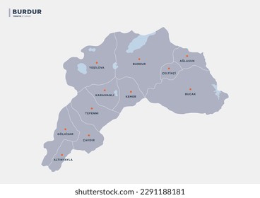 
Burdur province map of Turkey.