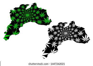 Burdur (Provinces of the Republic of Turkey) map is designed cannabis leaf green and black, Burdur ili map made of marijuana (marihuana,THC) foliage,