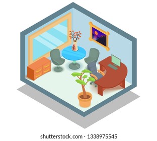 Bureau concept banner. Isometric banner of bureau vector concept for web, giftcard and postcard