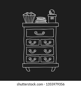 Bureau furniture doodle line vector illustration on black background