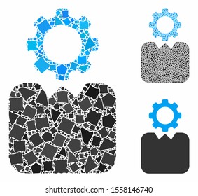 Bureaucrat composition of abrupt pieces in variable sizes and color tints, based on bureaucrat icon. Vector unequal dots are organized into composition. Bureaucrat icons collage with dotted pattern.