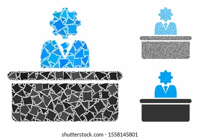 Bureaucrat mosaic of tuberous elements in various sizes and color tones, based on bureaucrat icon. Vector tuberous dots are organized into mosaic. Bureaucrat icons collage with dotted pattern.