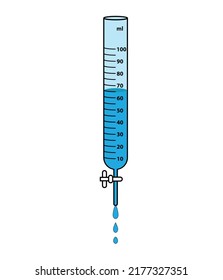 
Burette fills liquid and drops. color vector. with measuring scale.
Burette for chemical experiments in the laboratory. Vector illustration