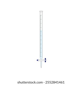 Burette with glass stopcock. Laboratory equipment isolated on white background. Scientific vector illustration.