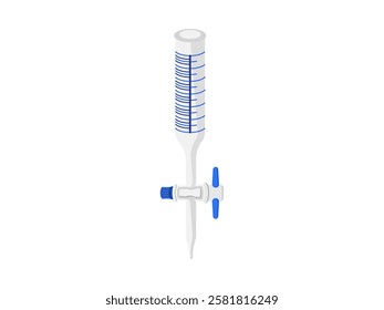 Burette icon illustration design, for measuring liquid or gas volume, quantitative chemical analysis and titration experiments, accurate volume reading, realistic icon vector isolated white background