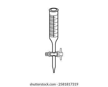 Burette icon illustration design, for measuring liquid or gas volume, quantitative chemical analysis and titration experiments, black and white style vector with black outline only on white background