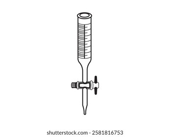 Burette icon illustration design, used for measuring the volume of liquid or gas, quantitative chemical analysis and titration experiments, black and white style realistic vector on white background