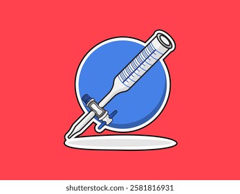 Burette icon illustration design, used to measure volume of liquid or gas, quantitative chemical analysis and titration experiments, sticker style icon vector isolated red background