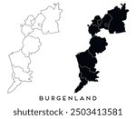 Burgenland map of regions districts vector black on white and outline