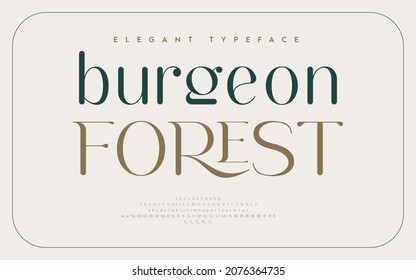 Burgeon forest: Vintage and classic alphabet font set design. Vector illustration typeface. Decorative serif fonts collection. Ligature collective designs.