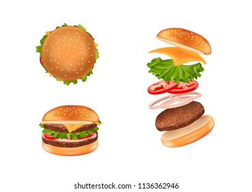 burger 3 view 3d vector