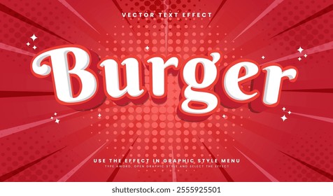 Burger 3d cartoon Style Editable text effect Template Suitable for fast food brand