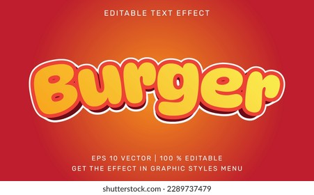Burger 3d editable text effect template. Suitable for brand or business logo