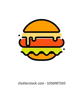 Burger abstract outline vector logo template, fast food isolated line art stylized icon, unusual fastfood illustration on white background