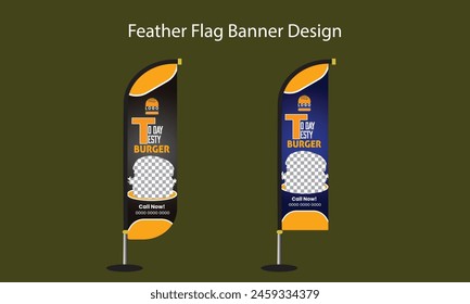 Diseño de Plantilla de Vector de bandera de plumas publicitarias Burger