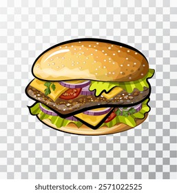 

Burger american national food hand drawn vector illustration. Isolated on a transparent background.