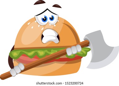 Burger with axe, illustration, vector on white background.