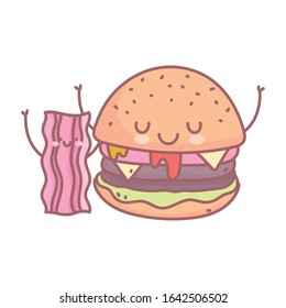 burger and bacon character menu restaurant food cute vector illustration