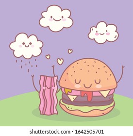 burger and bacon menu restaurant food cute vector illustration