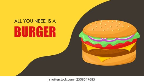 Burger. Banner, poster. Fast food and street food. Vector illustration