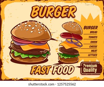 burger banner retro