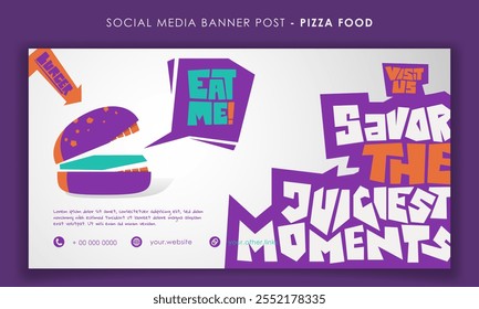 Burger banner template design with flat burger and typography in white background. burger banner design for street food advertisement