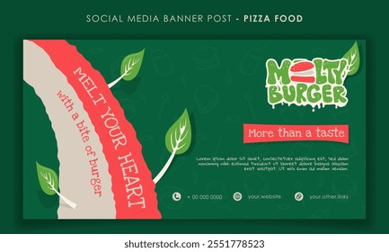 Burger banner template design in green background for street food advertising campaign design. Burger fast food banner template