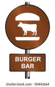 Burger bar graphic and text sign mounted on post