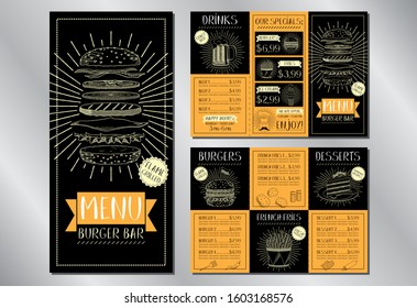 Burger bar menu flyer template - 3 x DL (99 x 210 mm)