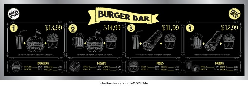 Burger bar menu template - banner/ price list - 200 x 60 cm