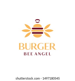 Burger Bee Logo Template, flying burger logo .vector