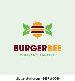 Burger Bee Logo Template, flying burger logo .vector