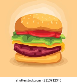 Burger with beef, cheese and lettuce illustration flat image vector
