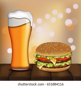 Burger and beer. Business lunch. vector illustration