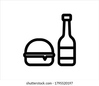 Burger and beer icon outline and linear vector.