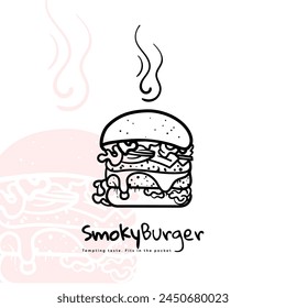 Burger in black hand drawn design with smoked effect design for burger shop template design