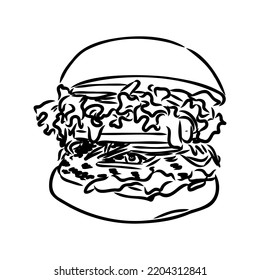 Burger black outline sketch. Vintage style. Vector illustration.