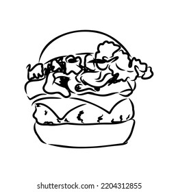 Burger black outline sketch. Vintage style. Vector illustration.