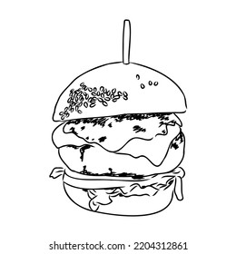 Burger black outline sketch. Vintage style. Vector illustration.