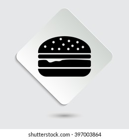 burger - black vector icon  on a paper button