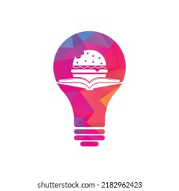 Burger Buch Bulb Form Konzept Logo Design Vektor. Bücher und Burger-Café-Logo einzeln auf Vektorgrafik